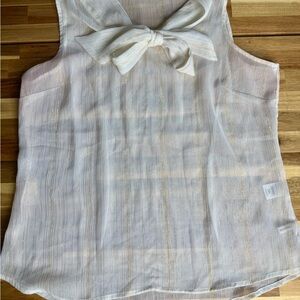 New York & Company White Sleeveless Bow Blouse